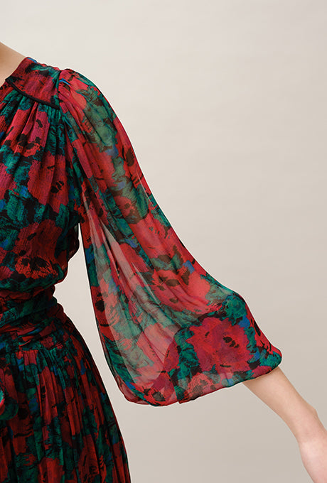 Chiffon Midi Dress Floral Print Gorgeous Beautiful Women's Velnica From Japan