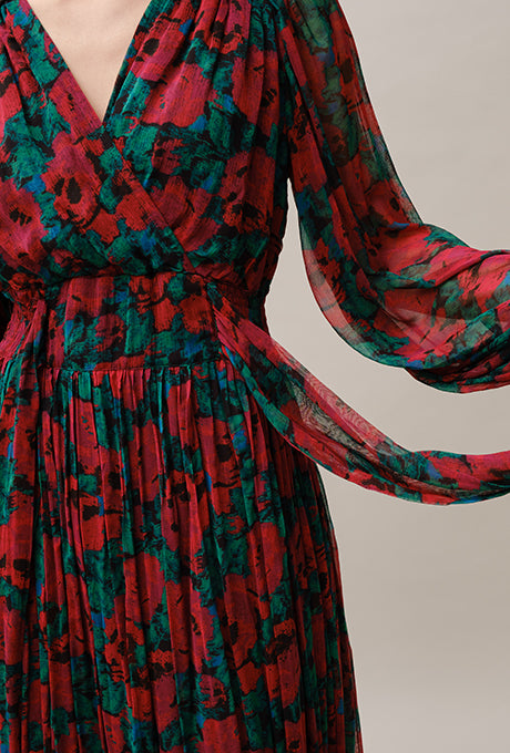 Chiffon Midi Dress Floral Print Gorgeous Beautiful Women's Velnica From Japan