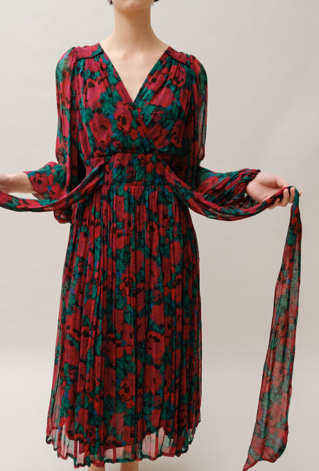 Chiffon Midi Dress Floral Print Gorgeous Beautiful Women's Velnica From Japan