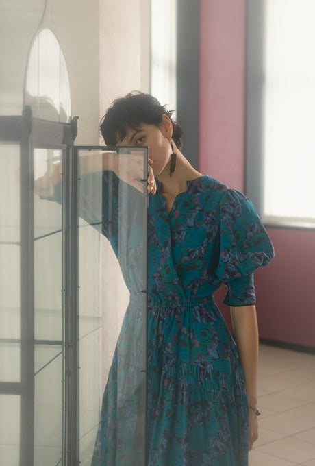 Maxi Dress Floral Print 100% Cotton Beautiful Women's Velnica From Japan