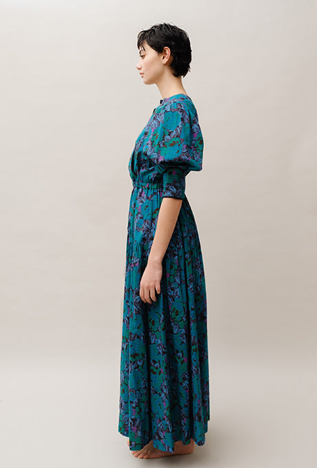 Maxi Dress Floral Print 100% Cotton Beautiful Women's Velnica From Japan