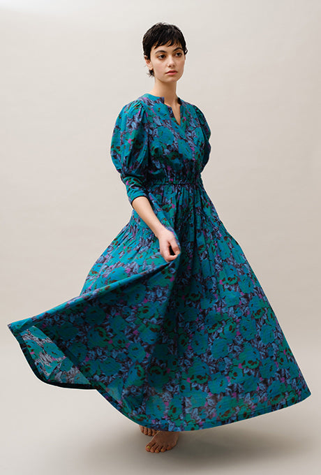 Maxi Dress Floral Print 100% Cotton Beautiful Women's Velnica From Japan