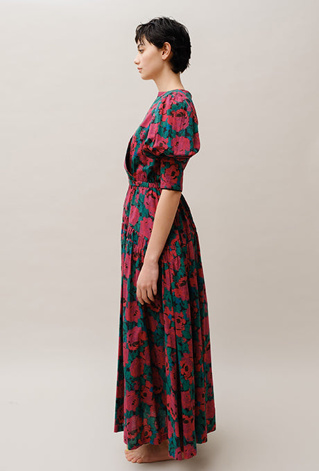 Maxi Dress Floral Print 100% Cotton Beautiful Women's Velnica From Japan