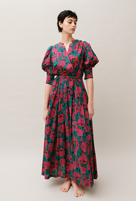 Maxi Dress Floral Print 100% Cotton Beautiful Women's Velnica From Japan