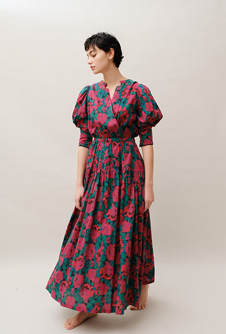 Maxi Dress Floral Print 100% Cotton Beautiful Women's Velnica From Japan