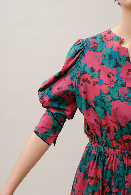 Maxi Dress Floral Print 100% Cotton Beautiful Women's Velnica From Japan