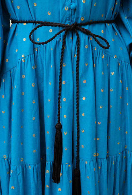 Maxi Dress Tiered 100% Cotton Gold Dot Print Gorgeous Women's Velnica From Japan