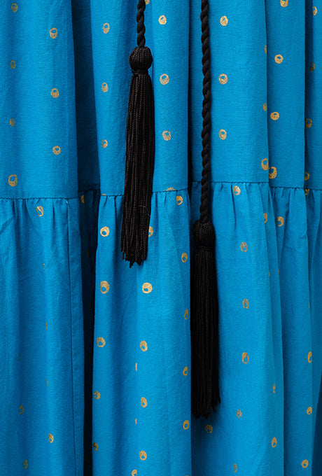 Maxi Dress Tiered 100% Cotton Gold Dot Print Gorgeous Women's Velnica From Japan