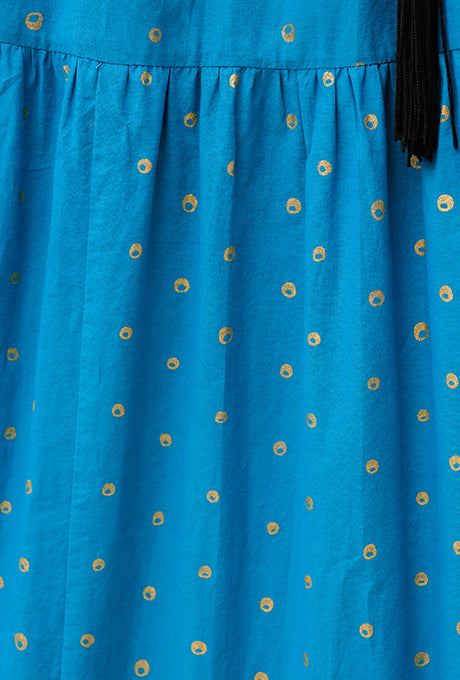 Maxi Dress Tiered 100% Cotton Gold Dot Print Gorgeous Women's Velnica From Japan