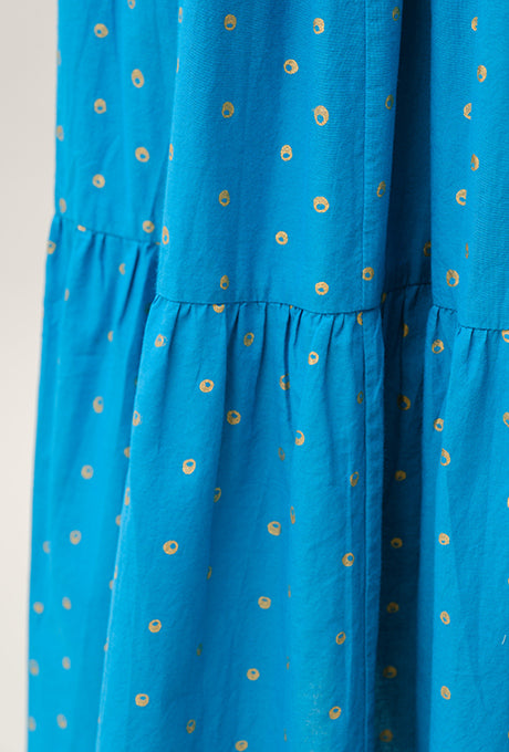 Maxi Dress Tiered 100% Cotton Gold Dot Print Gorgeous Women's Velnica From Japan