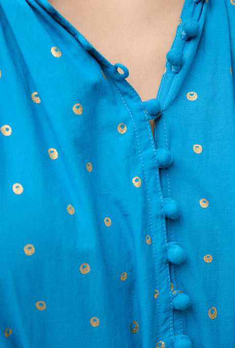 Maxi Dress Tiered 100% Cotton Gold Dot Print Gorgeous Women's Velnica From Japan