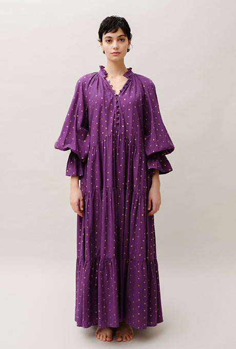 Maxi Dress Tiered 100% Cotton Gold Dot Print Gorgeous Women's Velnica From Japan