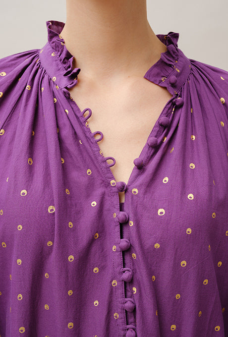 Maxi Dress Tiered 100% Cotton Gold Dot Print Gorgeous Women's Velnica From Japan