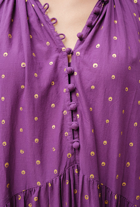 Maxi Dress Tiered 100% Cotton Gold Dot Print Gorgeous Women's Velnica From Japan