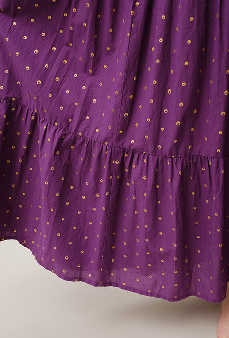 Maxi Dress Tiered 100% Cotton Gold Dot Print Gorgeous Women's Velnica From Japan