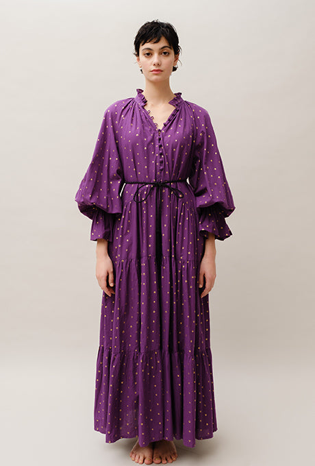 Maxi Dress Tiered 100% Cotton Gold Dot Print Gorgeous Women's Velnica From Japan