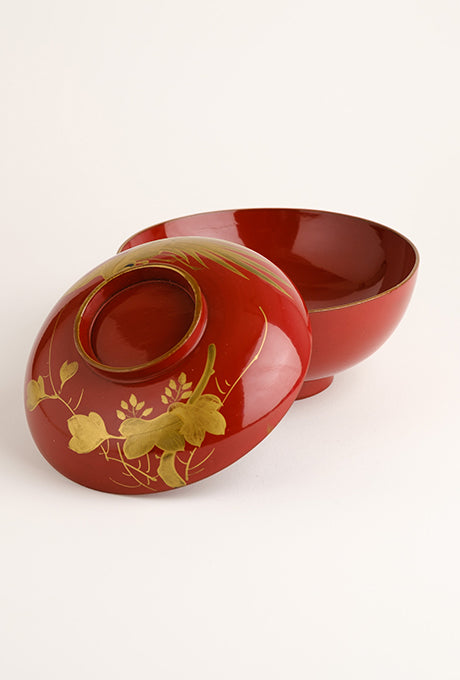 Japanese Vintage Red Lacquer Gold Painted Bowl Velnica From Japan