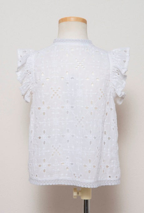 Kids 100% Cotton Girls Blouse Tops Embroidered Cut-Out Velnica From Japan