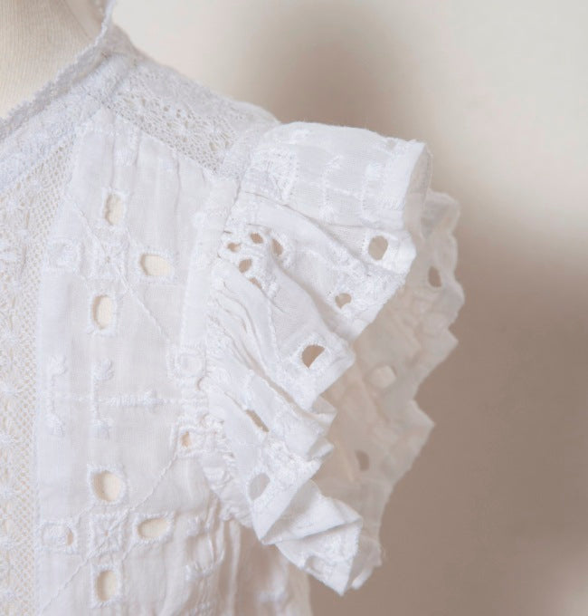 Kids 100% Cotton Girls Blouse Tops Embroidered Cut-Out Velnica From Japan