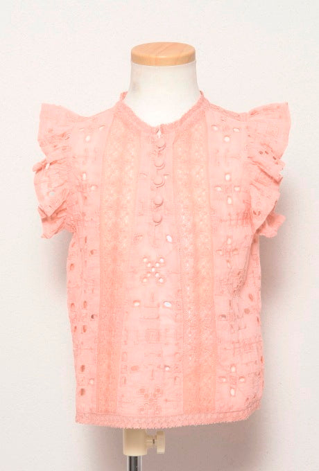 Kids 100% Cotton Girls Blouse Tops Embroidered Cut-Out Velnica From Japan