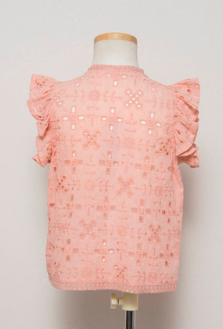 Kids 100% Cotton Girls Blouse Tops Embroidered Cut-Out Velnica From Japan