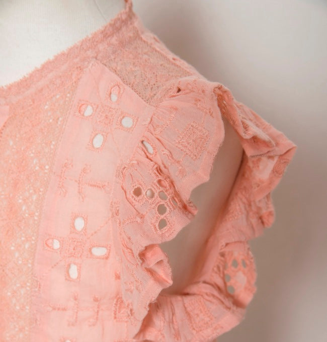 Kids 100% Cotton Girls Blouse Tops Embroidered Cut-Out Velnica From Japan