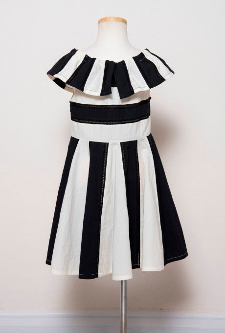 100% Cotton Kids Girls Dress Color-Blocked Ruffle Collar Velnica From Japan