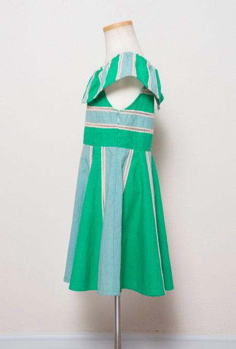 100% Cotton Kids Girls Dress Color-Blocked Ruffle Collar Velnica From Japan