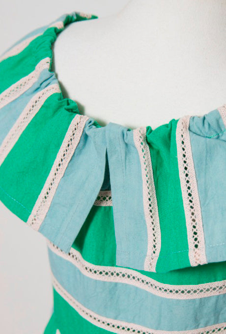 100% Cotton Kids Girls Dress Color-Blocked Ruffle Collar Velnica From Japan