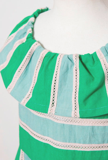 100% Cotton Kids Girls Dress Color-Blocked Ruffle Collar Velnica From Japan