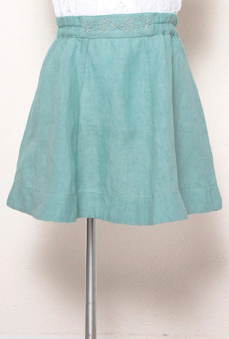 100% Linen Flare Skirt Shell Motif Embroidered Kids Girls Velnica From Japan