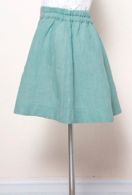 100% Linen Flare Skirt Shell Motif Embroidered Kids Girls Velnica From Japan
