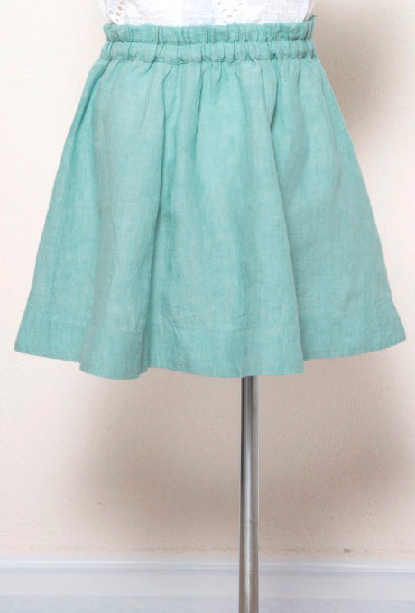 100% Linen Flare Skirt Shell Motif Embroidered Kids Girls Velnica From Japan