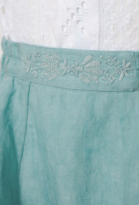 100% Linen Flare Skirt Shell Motif Embroidered Kids Girls Velnica From Japan