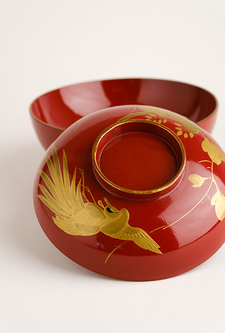 Japanese Vintage Red Lacquer Gold Painted Bowl Velnica From Japan