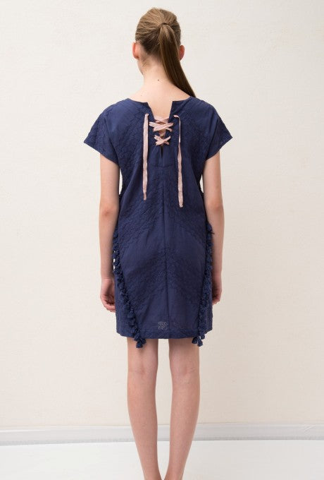 Mini Dress Embroidered Lace 100% Cotton Tassel Women's Velnica From Japan