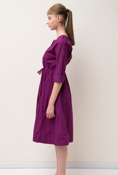 Midi Dress 3/4 Sleeve Belted 100% Cotton Women's Velnica From Japan