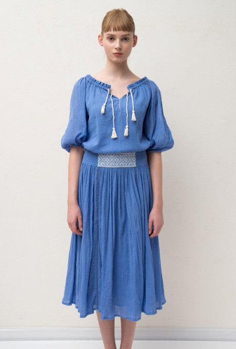 Midi Dress Crepe Summer 100% Cotton Soft Embroidered Women's Velnica From Japan