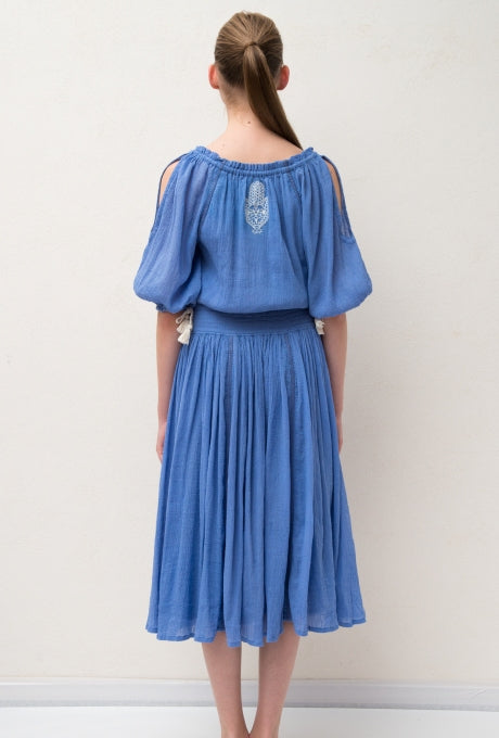 Midi Dress Crepe Summer 100% Cotton Soft Embroidered Women's Velnica From Japan