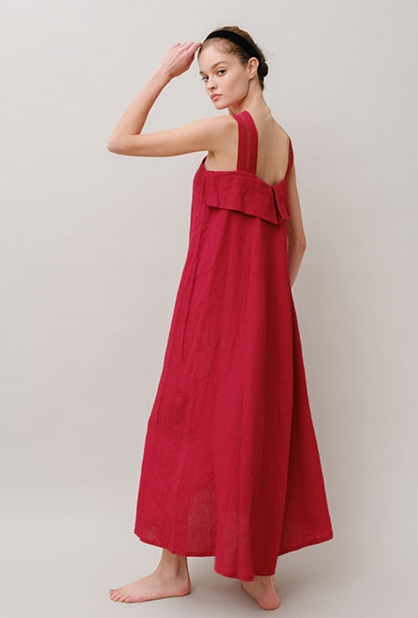 Elegant Maxi Dress 100% Linen A-line Women's Velnica From Japan