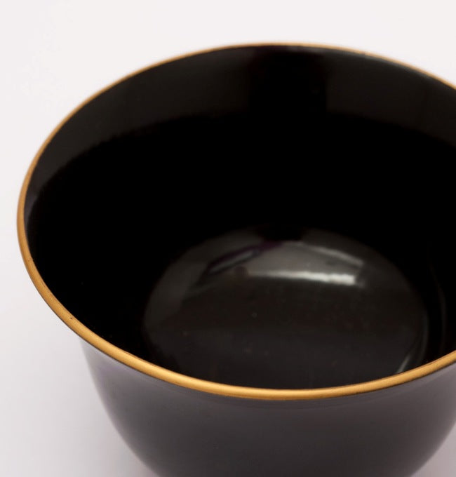 Japanese Vintage Gold Line Black Lacquer Cup Bowl Velnica From Japan