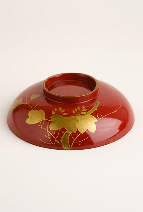 Japanese Vintage Red Lacquer Gold Painted Bowl Velnica From Japan