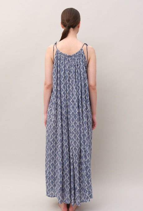 Print Maxi Dress 100% Cotton Bead Decoration Women's Velnica From Japan