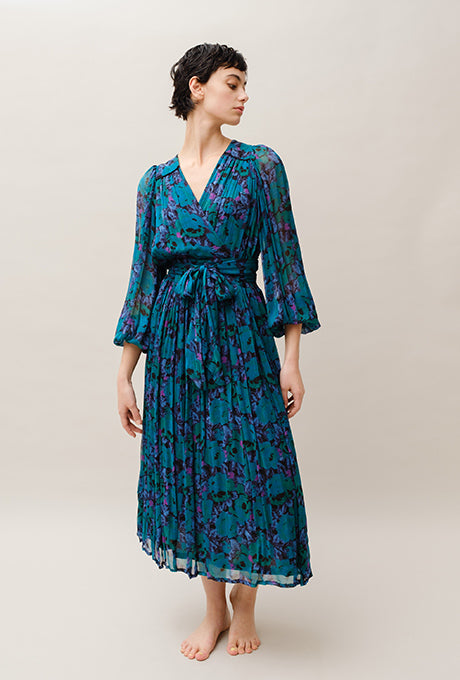 Midi Dress Beautiful Floral Print Chiffon Gorgeous Women's Velnica From Japan