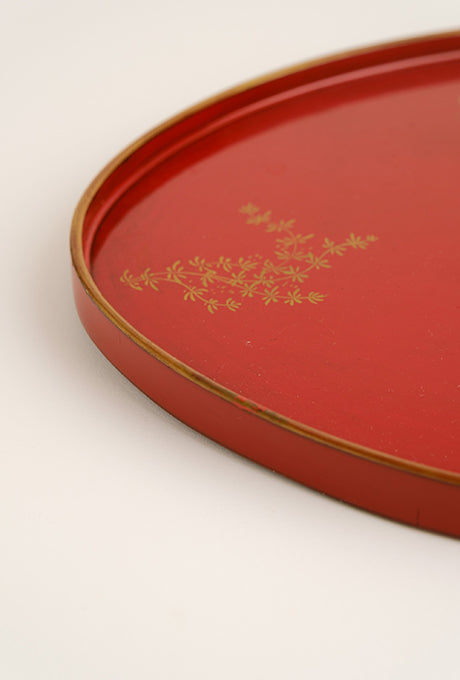 Japanese Vintage Lacquer Tray-A Painted Plate Bowl Cup Set Velnica From Japan