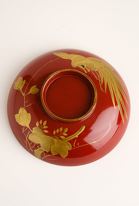 Japanese Vintage Red Lacquer Gold Painted Bowl Velnica From Japan
