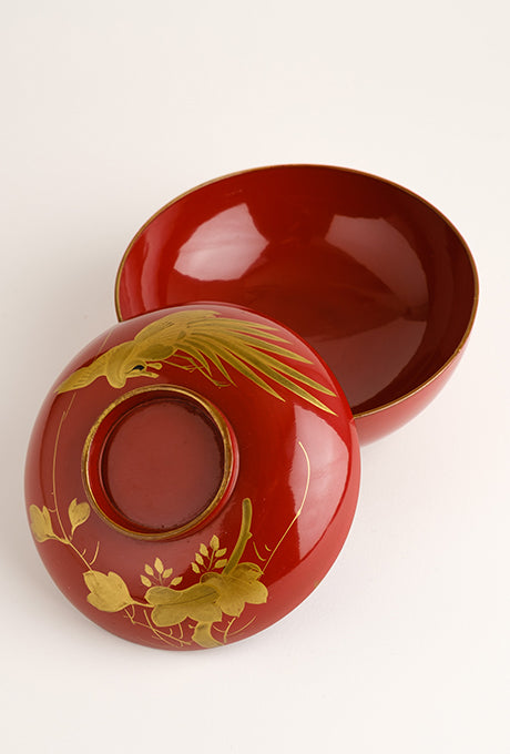 Japanese Vintage Red Lacquer Gold Painted Bowl Velnica From Japan
