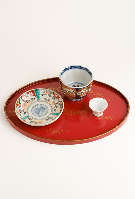Japanese Vintage Lacquer Tray-A Painted Plate Bowl Cup Set Velnica From Japan