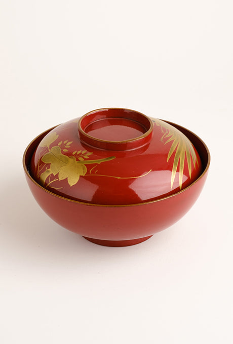 Japanese Vintage Red Lacquer Gold Painted Bowl Velnica From Japan