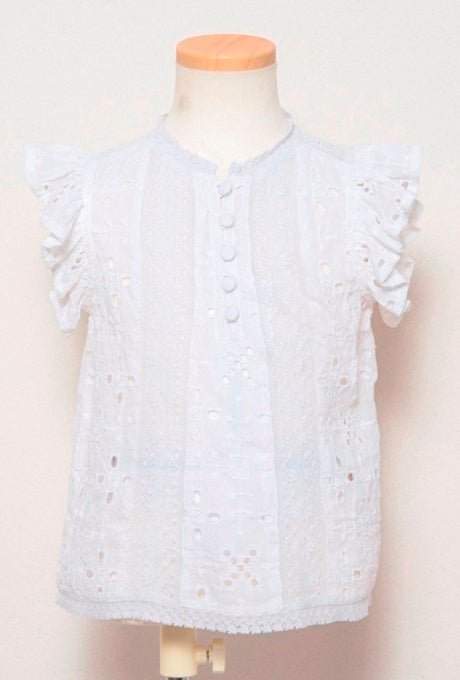 Kids Girls Blouse Tops Embroidered Cut-Out 100% Cotton Velnica From Japan